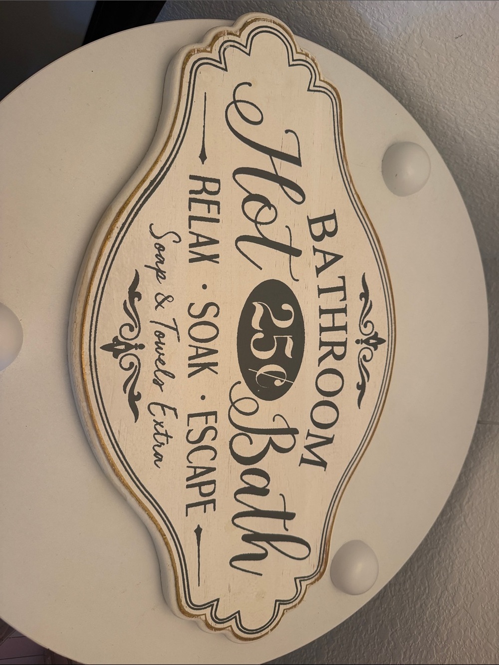Decorative Cream Bathroom Wall Plaque - Vintage Hot Bath Sign wood